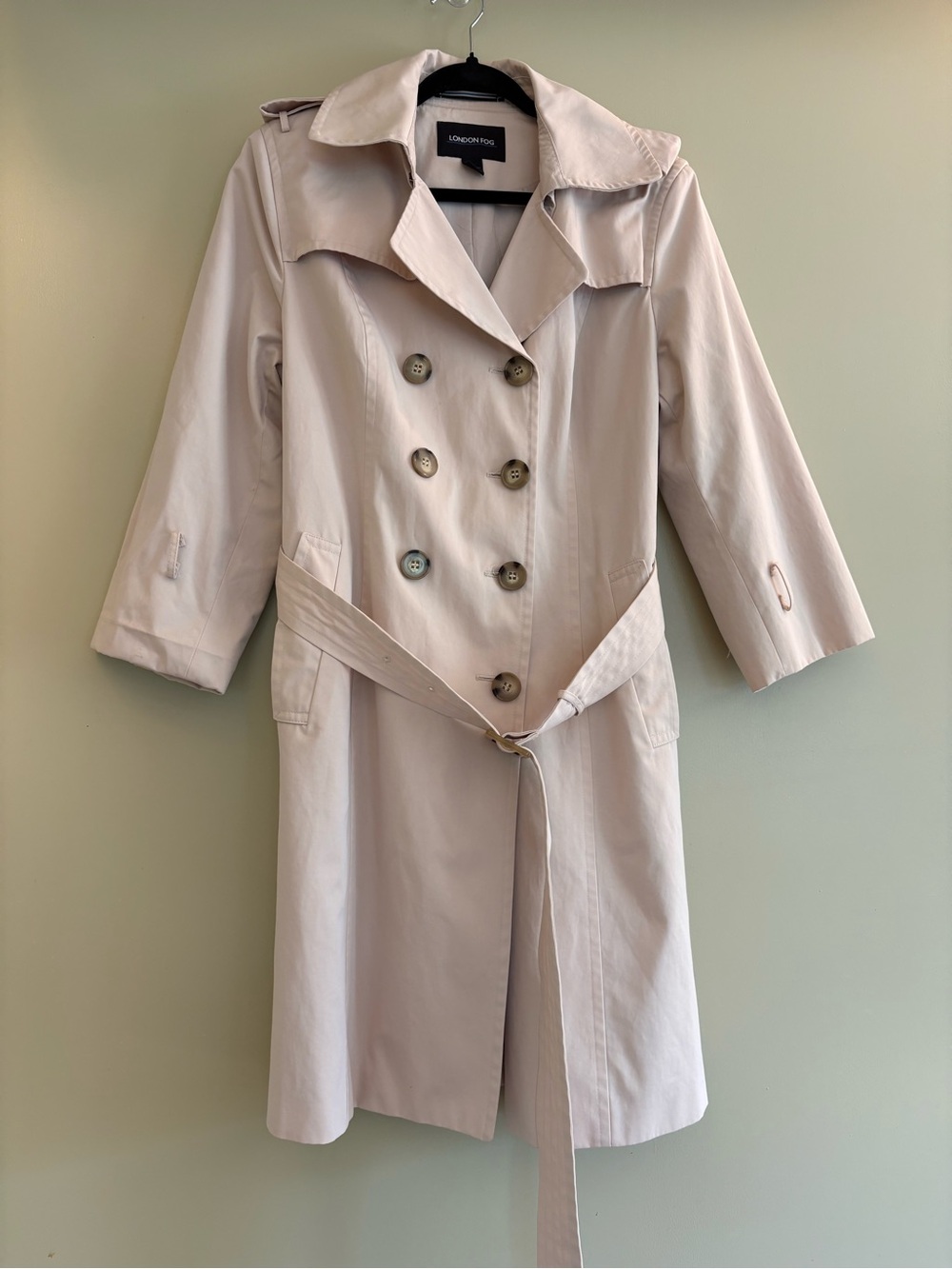 London Fog Women's Pale Beige Double-Breasted Trench with Belt